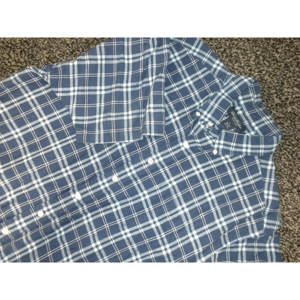 Brooks Brothers Shirt Mens XL‎ Blue Irish Linen Plaid Button Down Short Sleeve